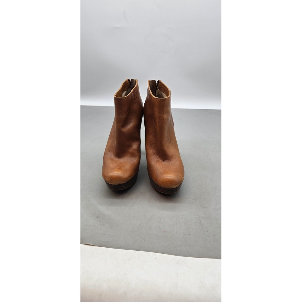 Michael Kors Tan Leather Platform Ankle Boots Rear Zip Block Heel Womens 6.5